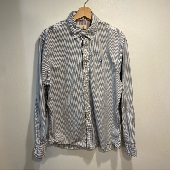 Johnnie O Blue Stripe Long Sleeve Button Down Shirt Mens Large *NOTE - Picture 2 of 10